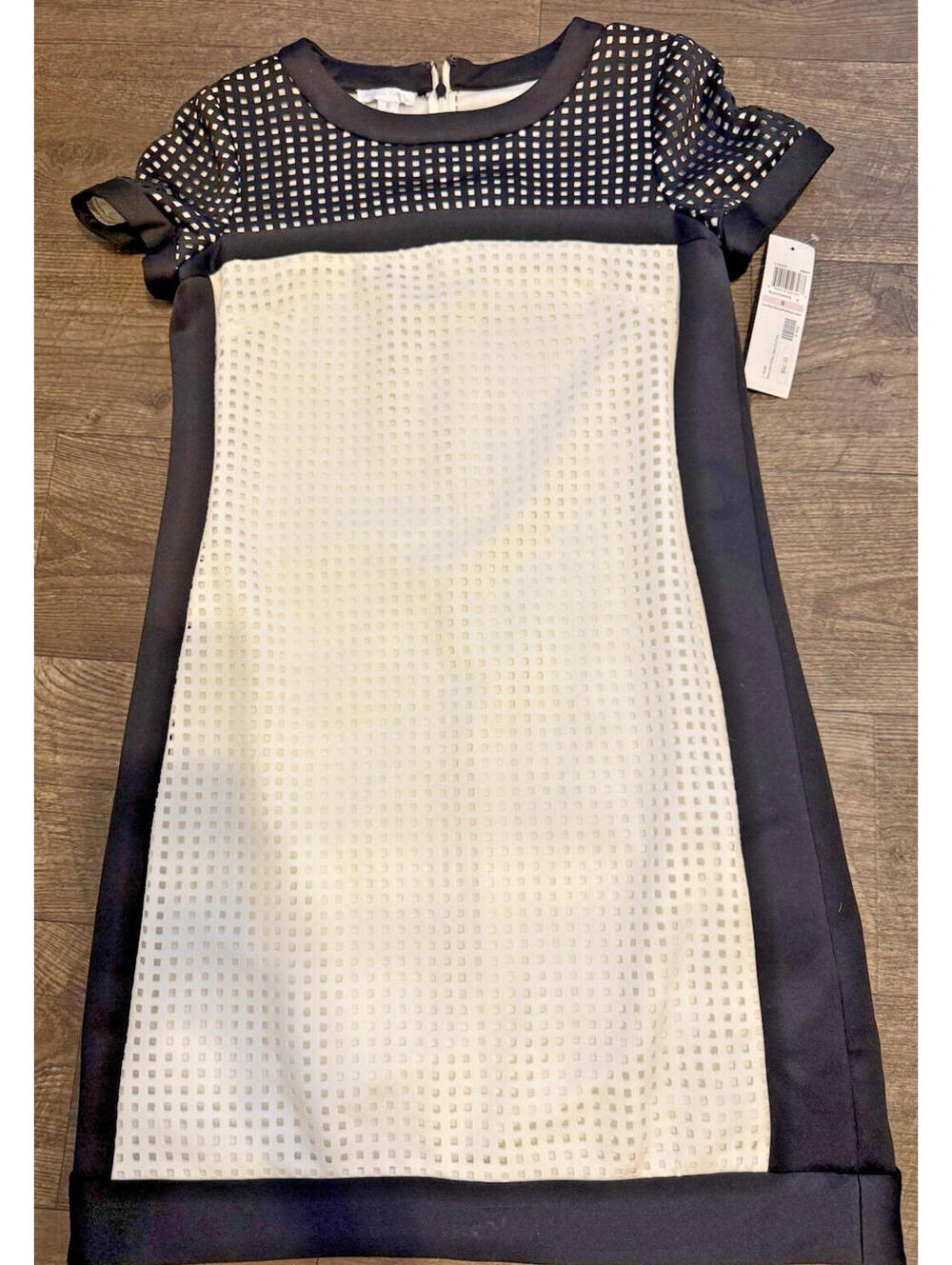 Women’s Black/white  color block Shift Dress Mesh Overlay Mod Career Sheath NWT